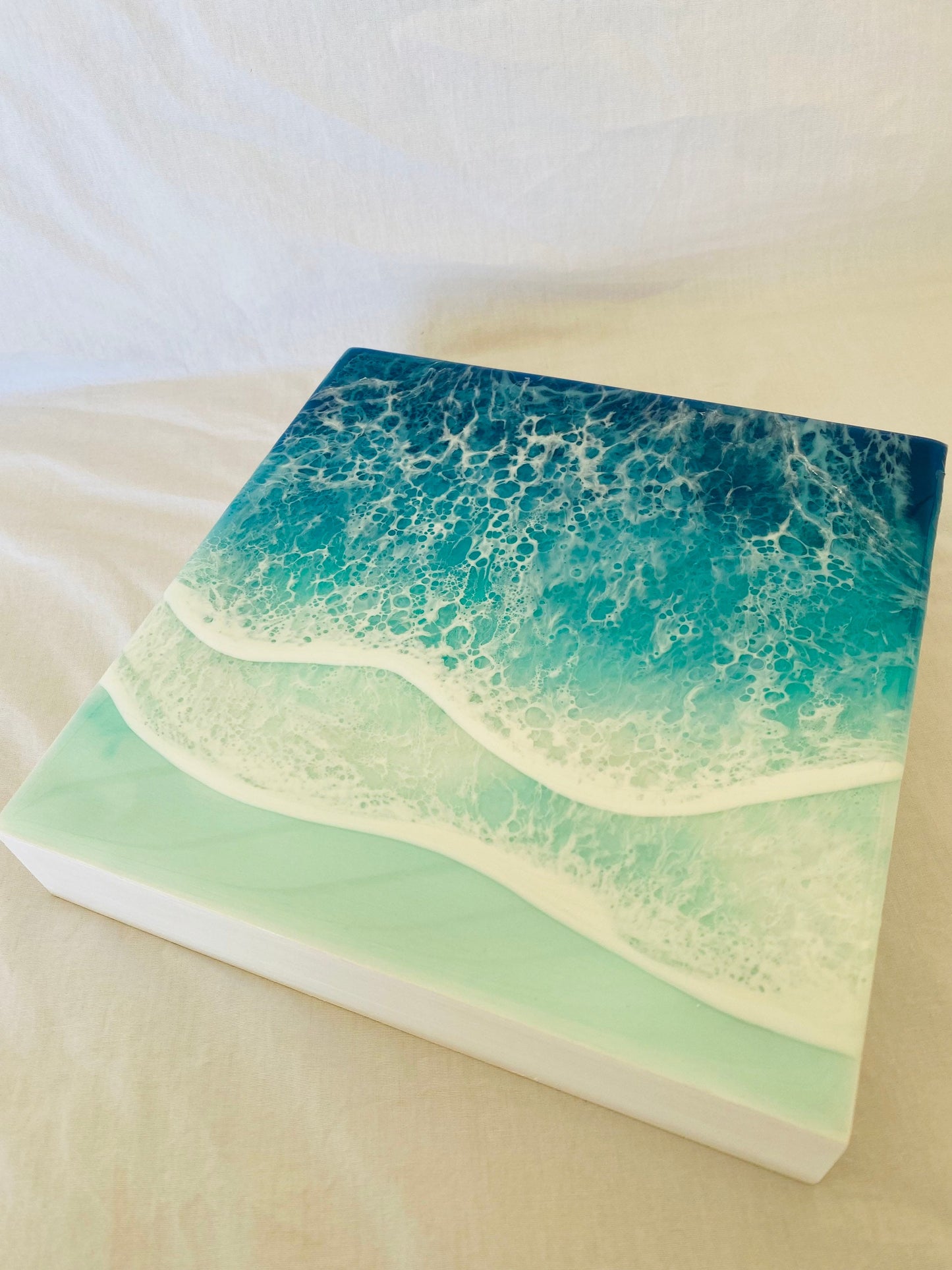 CUSTOM ORDER Beach Painting, Resin Ocean Art, Washing Waves, Home Decor, Abstract Art, Wall Art