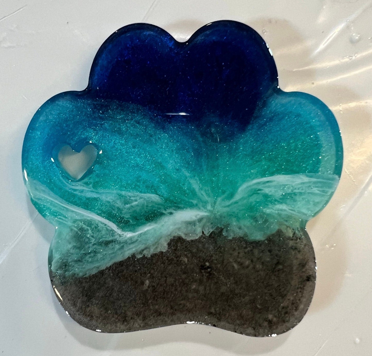 Memorial Paw Print with Ashes, Small Paw with personalization, Resin Ocean Art, Pet Memorial, Memorial Art, Custom Order