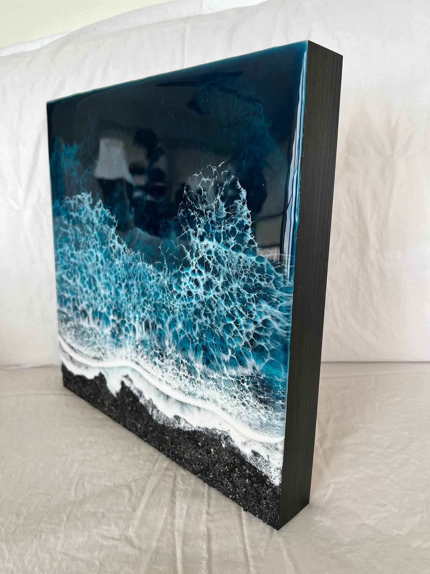 Black Memorial Beach Painting with Ashes, Resin Ocean Art, Pet Memorial, Custom Order