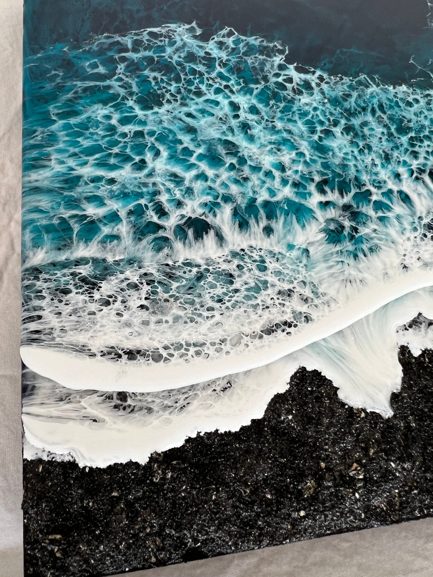 Black Memorial Beach Painting with Ashes, Resin Ocean Art, Pet Memorial, Custom Order