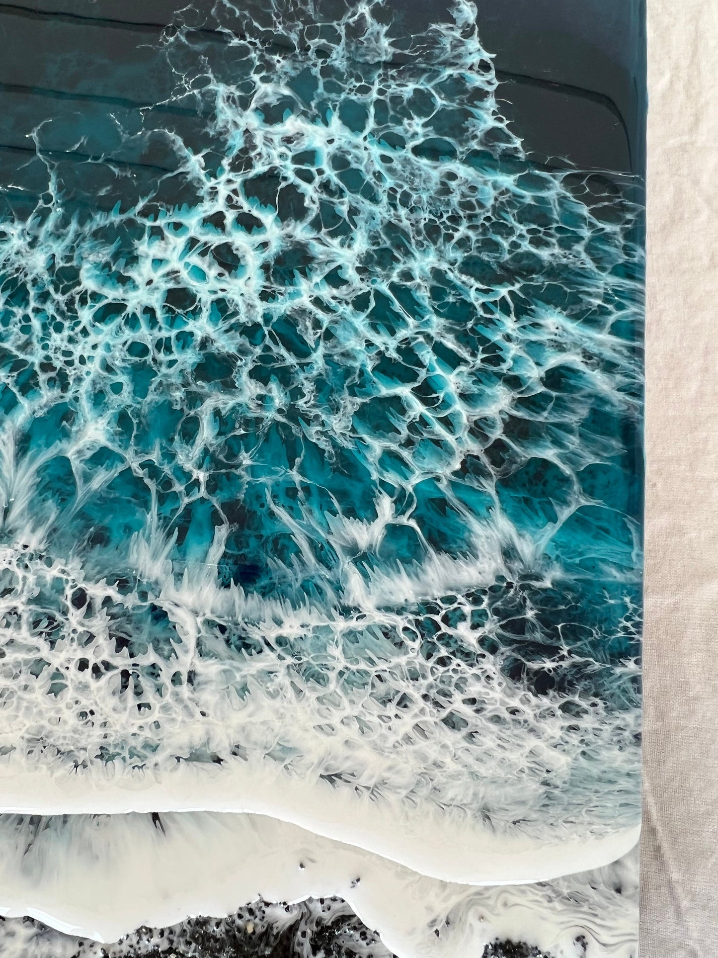 Black Memorial Beach Painting with Ashes, Resin Ocean Art, Pet Memorial, Custom Order