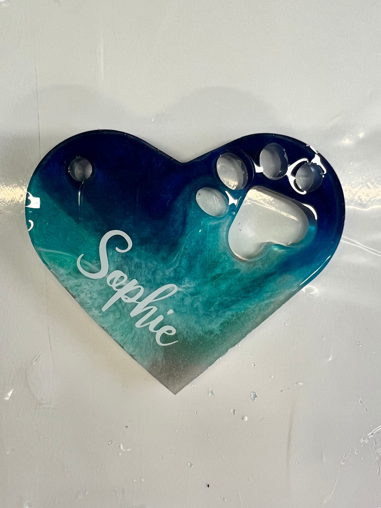 Memorial Heart Paw Print with Ashes, memorial with personalization, Resin Ocean Art, Pet Memorial, Memorial Art, Custom Order