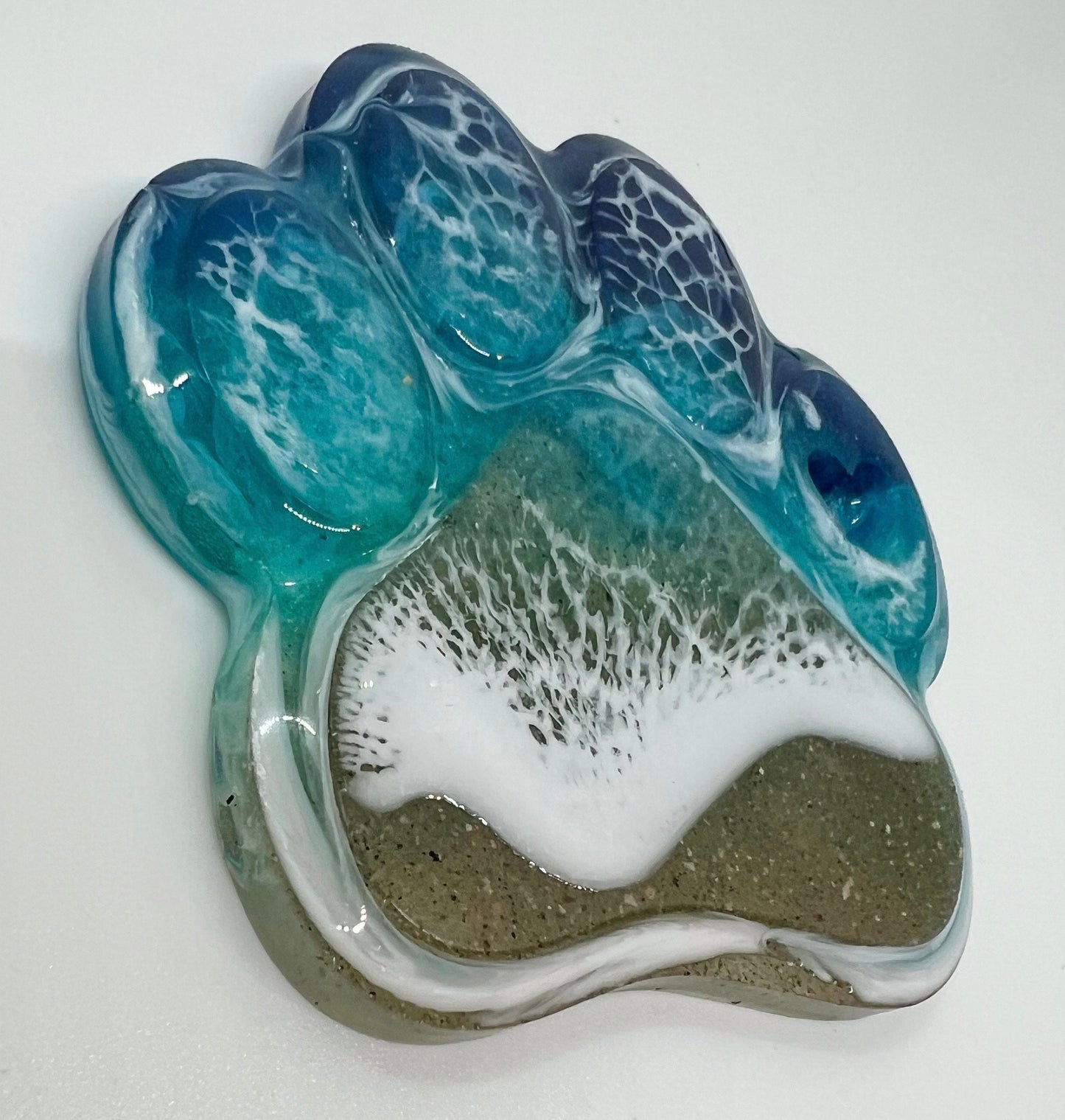 Memorial Paw Print with Ashes, Small Paw with personalization, Resin Ocean Art, Pet Memorial, Memorial Art, Custom Order