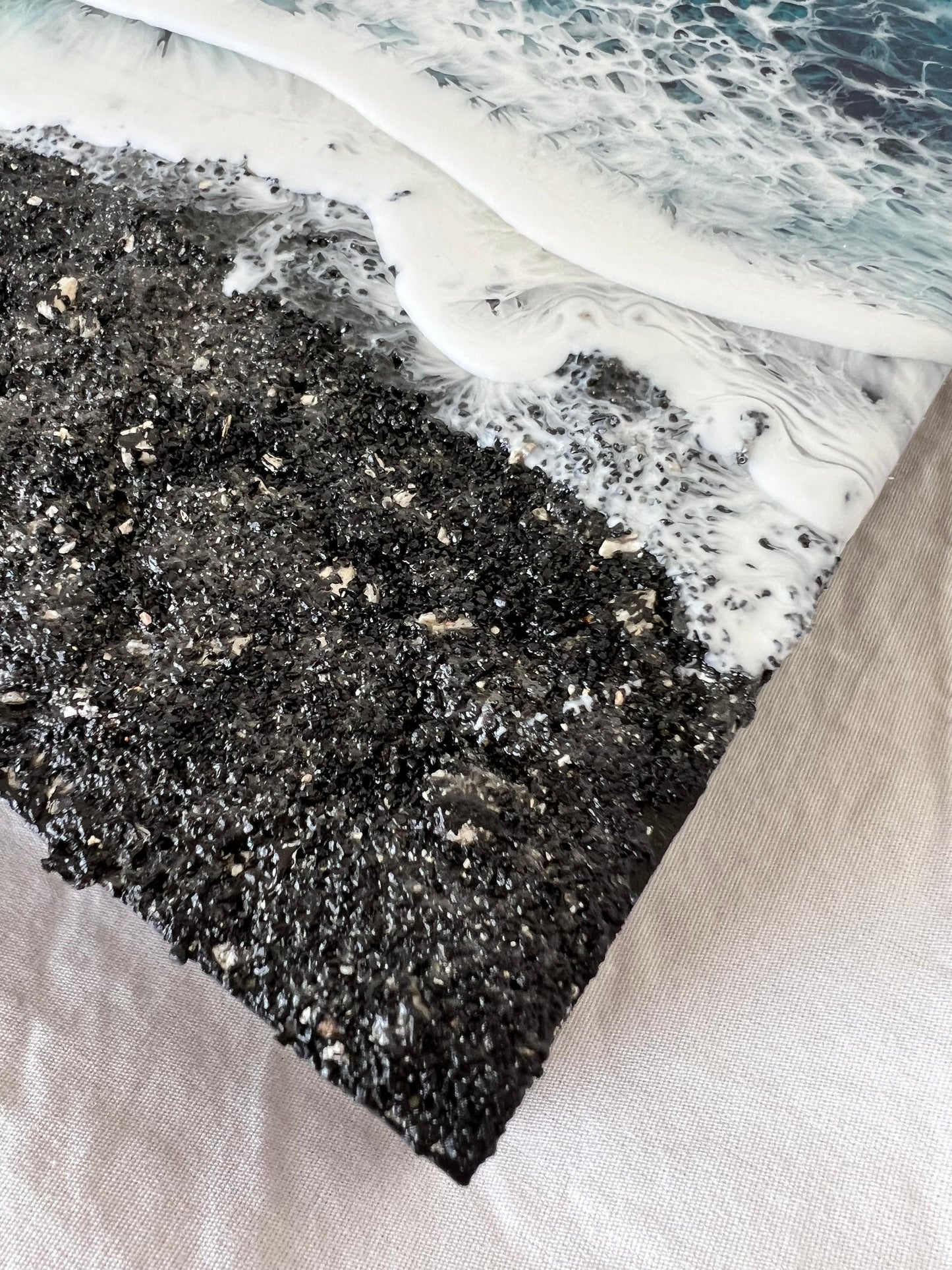 Black Memorial Beach Painting with Ashes, Resin Ocean Art, Pet Memorial, Custom Order