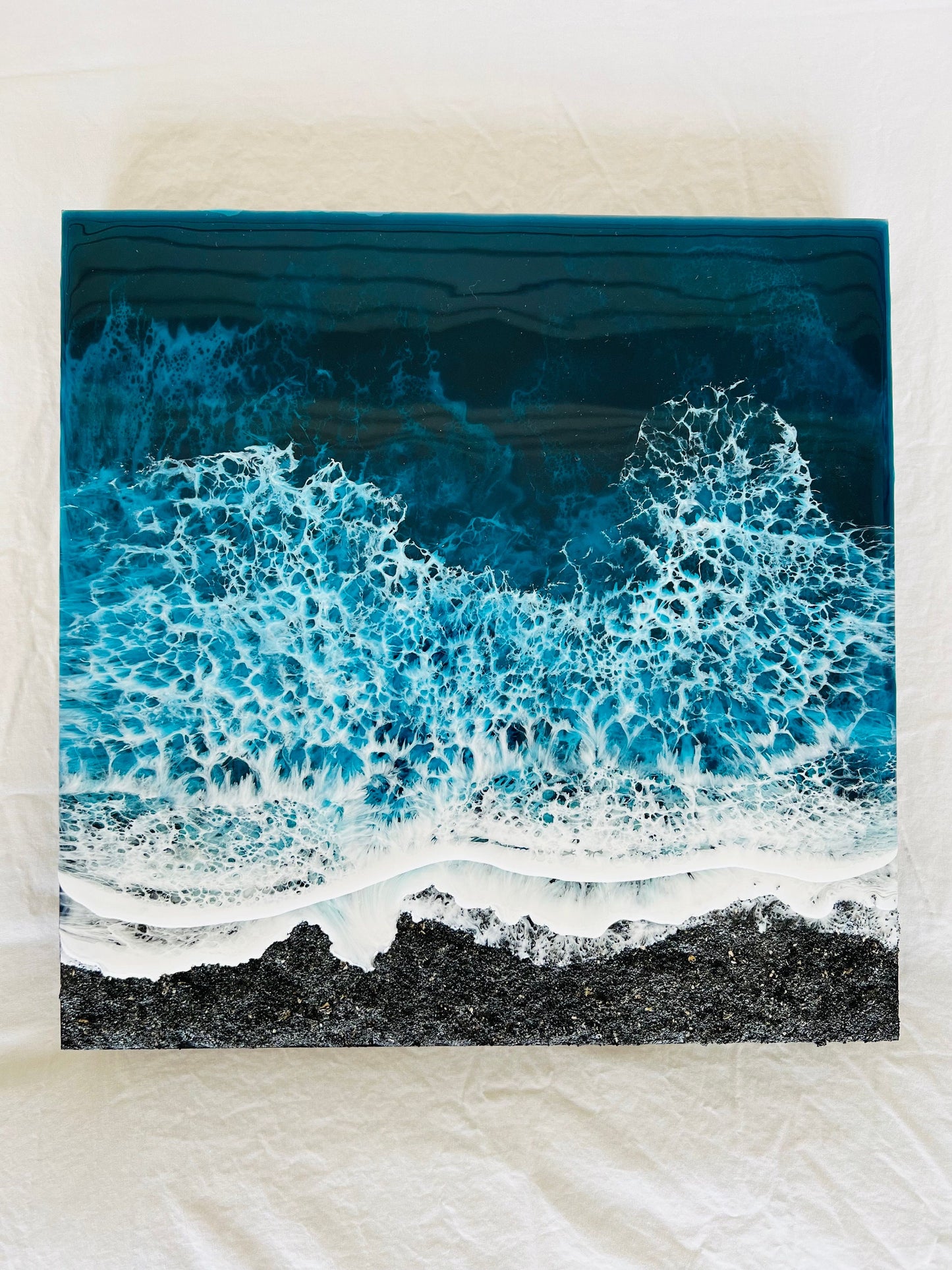 Black Memorial Beach Painting with Ashes, Resin Ocean Art, Pet Memorial, Custom Order