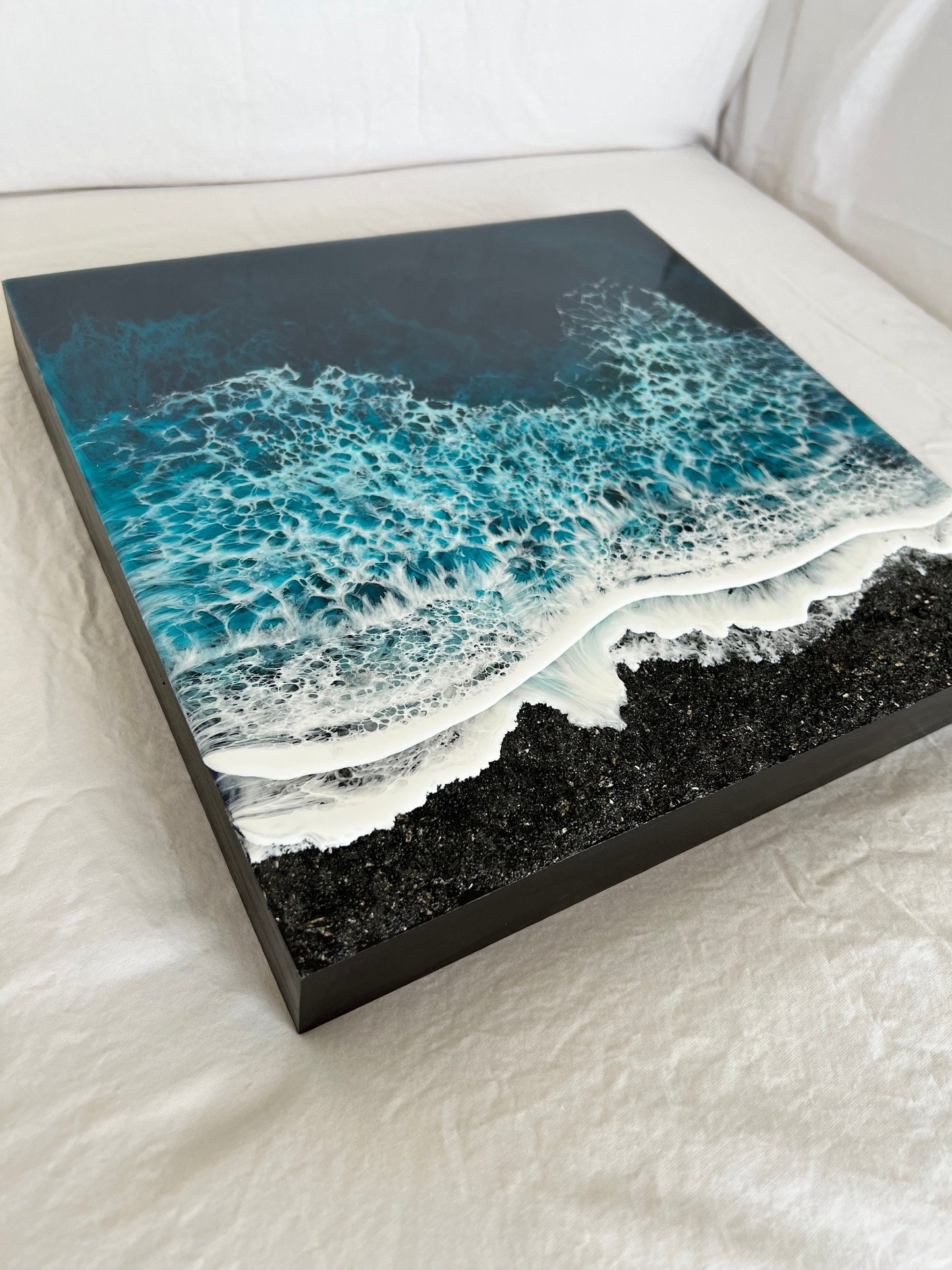 Black Memorial Beach Painting with Ashes, Resin Ocean Art, Pet Memorial, Custom Order