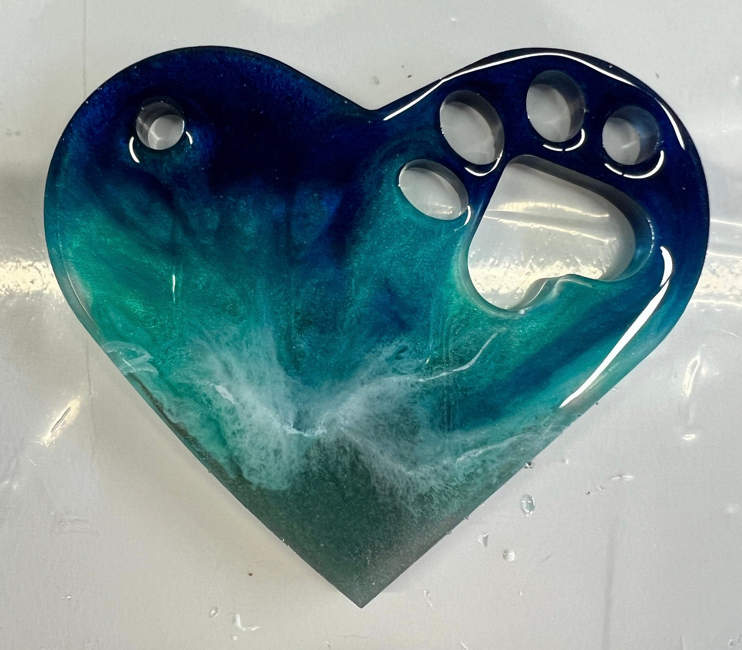 Memorial Heart Paw Print with Ashes, memorial with personalization, Resin Ocean Art, Pet Memorial, Memorial Art, Custom Order