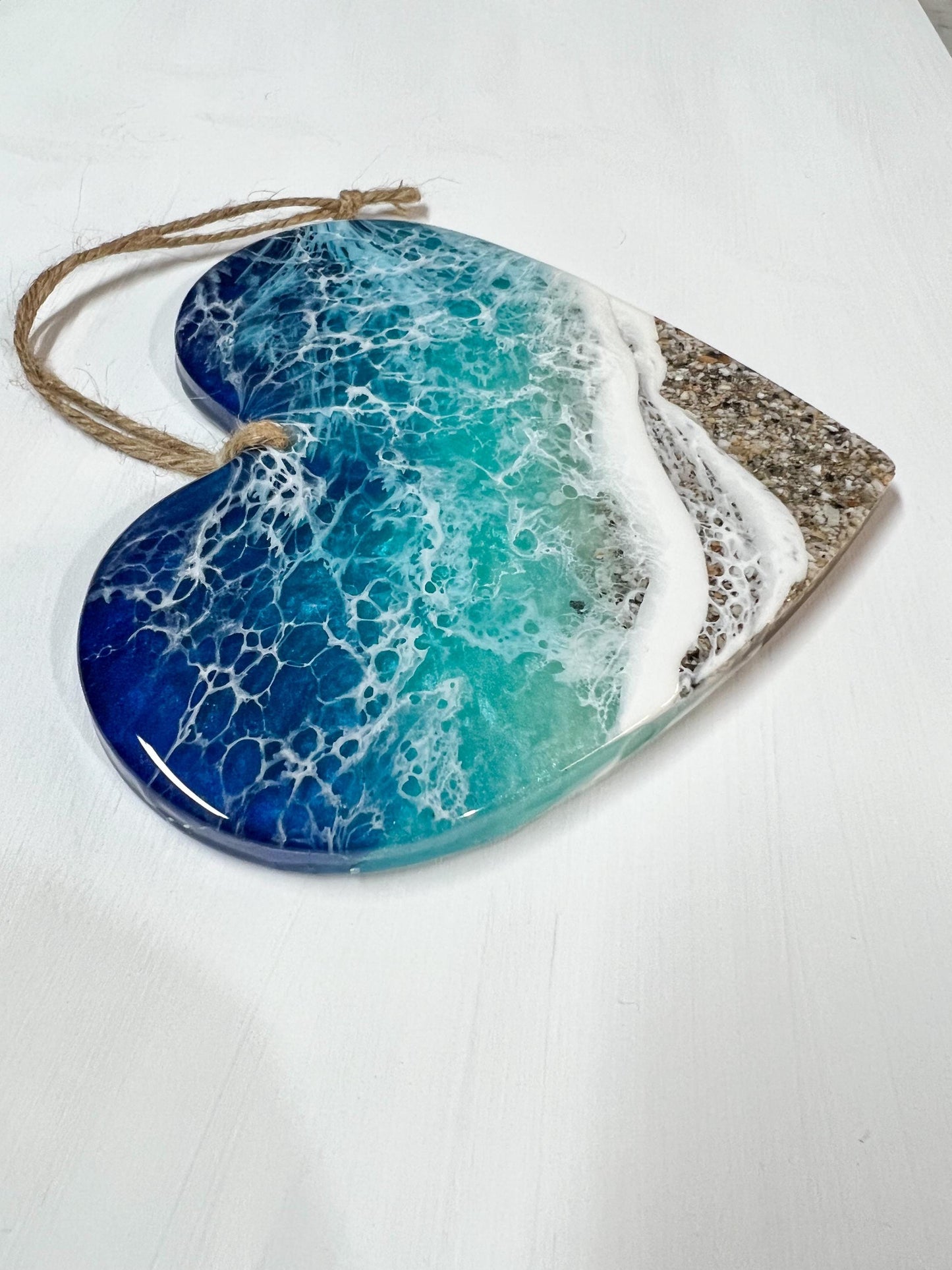 Memorial Heart with Ashes, Resin Ocean Art, Pet Memorial, Custom Order