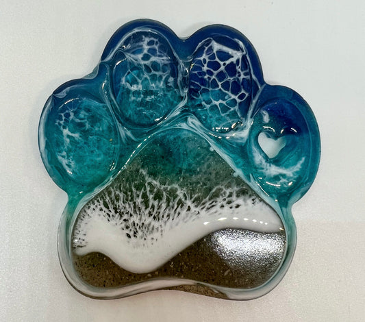 Memorial Paw Print with Ashes, Small Paw with personalization, Resin Ocean Art, Pet Memorial, Memorial Art, Custom Order