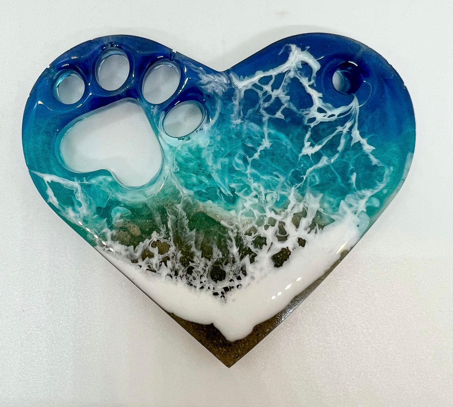 Memorial Heart Paw Print with Ashes, memorial with personalization, Resin Ocean Art, Pet Memorial, Memorial Art, Custom Order