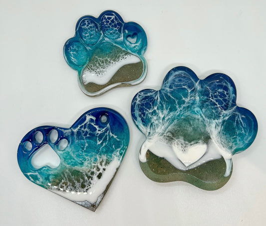 Memorial Paw Print with Ashes, Resin Ocean Art, Pet Memorial, Memorial Art, Custom Order