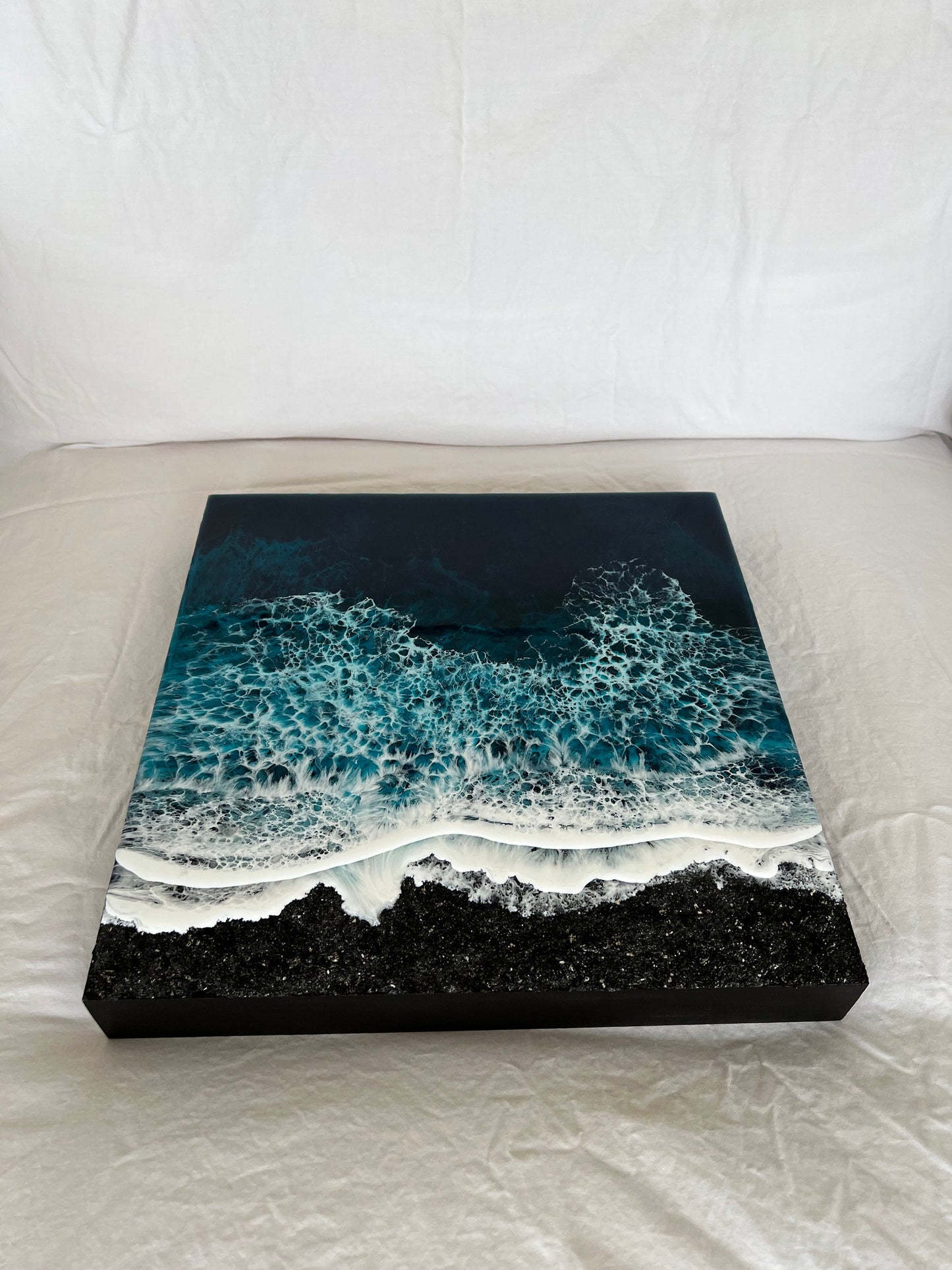 Black Memorial Beach Painting with Ashes, Resin Ocean Art, Pet Memorial, Custom Order